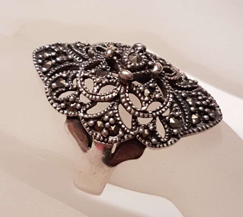 Sterling Silver Marcasite Large Ornate Filigree Ring