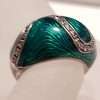 Sterling Silver Marcasite Wide Green Enamel Ring