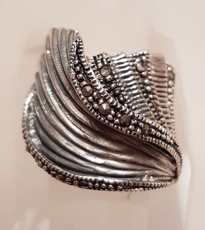 Sterling Silver Marcasite Wide Wave Design Ring