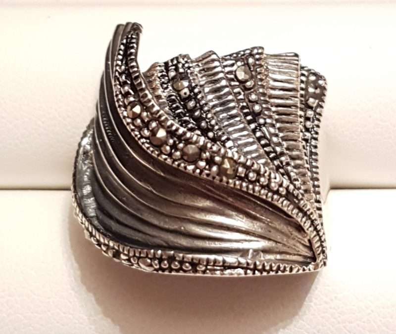 Sterling Silver Marcasite Wide Wave Ring