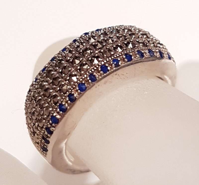 20200405_212343 Sterling Silver Marcasite Blue Sapphires Wide Band Ring