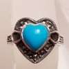 Sterling Silver Marcasite Blue Recon. Turquoise Heart Ring