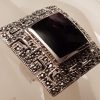 Sterling Silver Marcasite Large Square Onyx Greek Key Design Ring