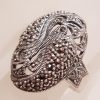 Sterling Silver Marcasite Large Oval Ornate Filigree Ring