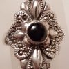 Sterling Silver Marcasite & Onyx Ornate Long Elongated Ring