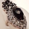 Sterling Silver Marcasite Very Big / Long Onyx Ornate / Filigree Ring