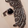 Sterling Silver Marcasite & Onyx Heart / Leaf Ring