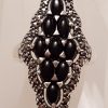 Sterling Silver Marcasite & Onyx Long Cluster Ring
