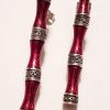 Sterling Silver Marcasite & Red Enamel Long Bamboo Style Earrings