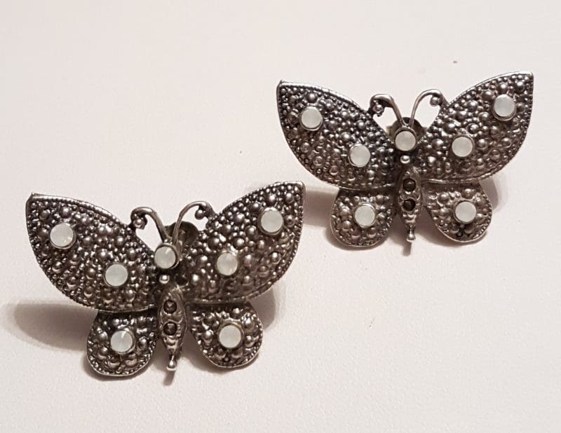 Sterling Silver Marcasite Large Butterfly Stud Earrings