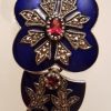Sterling Silver Marcasite, Blue Enamel & Garnet Ornate Bracelet