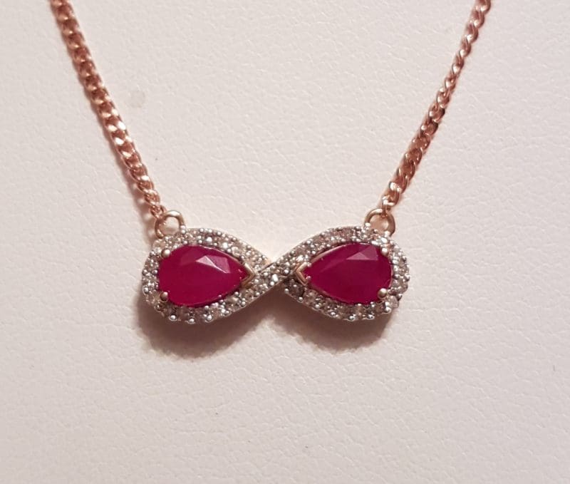 9ct Rose Gold Diamond & Ruby Infinity Necklace