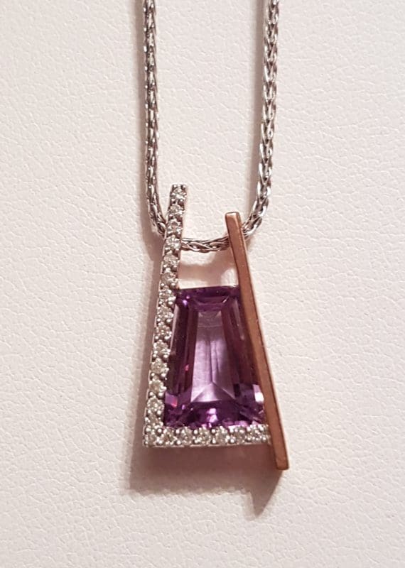 20200406_084832 9ct Rose Gold & White Gold Diamond with Amethyst Pendant on 9ct Chain