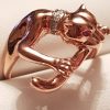 9ct Rose Gold Jaguar / Panther Ring - Pink Sapphire Eyes and Diamond Collar