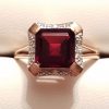 9ct Rose Gold Square Garnet with Diamonds Ring
