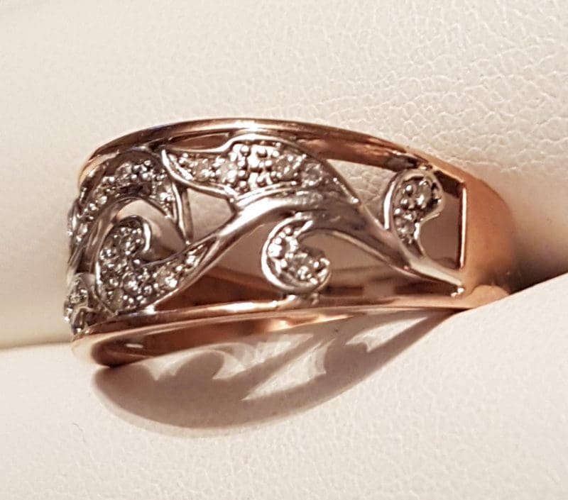 20200406_101218 9ct Rose Gold and White Gold Ornate Filigree Design Wide Diamond Ring
