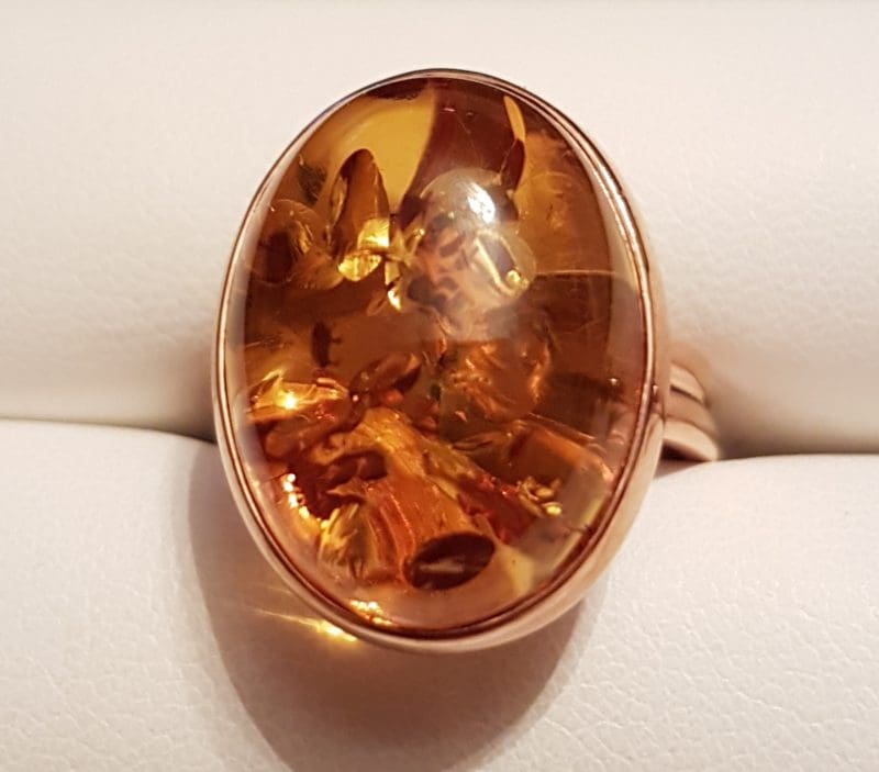 9ct Rose Gold Oval Amber Ring - Extendable