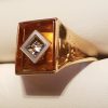9ct Gold Rectangular Yellow Stone with Mother of Pearl Gents Ring