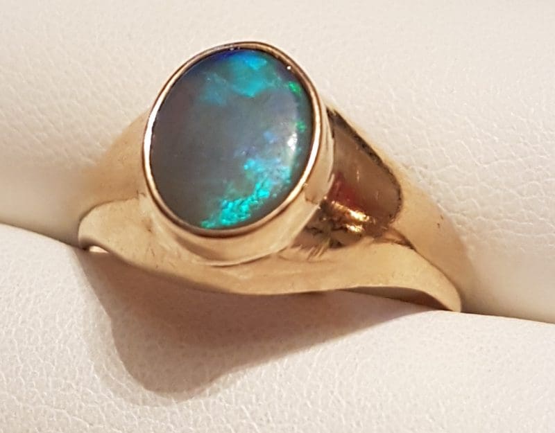 9ct Yellow Gold Large Oval Opal Gents Ring - Antique / Vintage