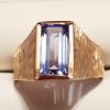 9ct Gold Tall Blue Stone Gents Ring