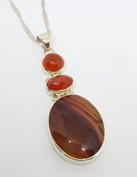 Sterling Silver Carnelian Large Oval Pendant on Sterling Silver Chain