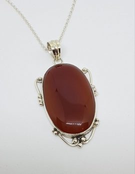 Sterling Silver Carnelian Large Oval Pendant on Sterling Silver Chain