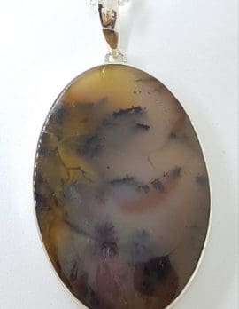 Sterling Silver Dendrite Agate Large Oval Pendant on Sterling Silver Chain