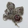 Sterling Silver Marcasite and Garnet Large Butterfly Brooch
