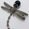 Sterling Silver Marcasite with Black Large Dragonfly Brooch