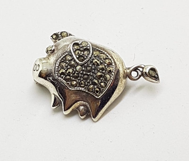 Sterling Silver Marcasite Pig Brooch