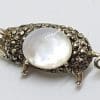 Sterling Silver Marcasite with Mother of Pearl Pig Brooch