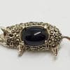 Sterling Silver Marcasite with Onyx Pig Brooch