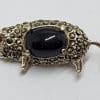 Sterling Silver Marcasite with Onyx Pig Brooch