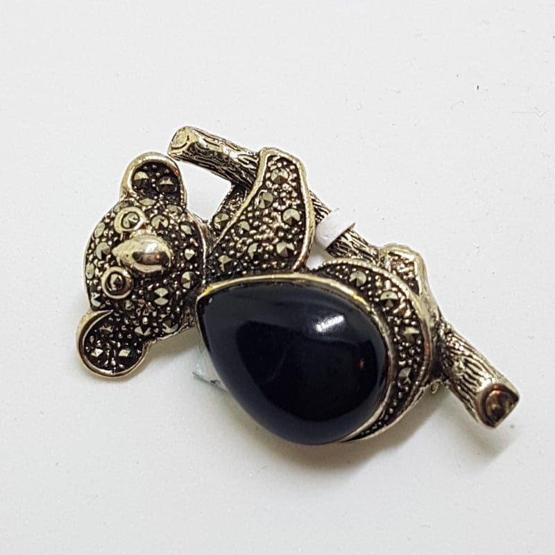 Sterling Silver Marcasite with Onyx Koala Brooch