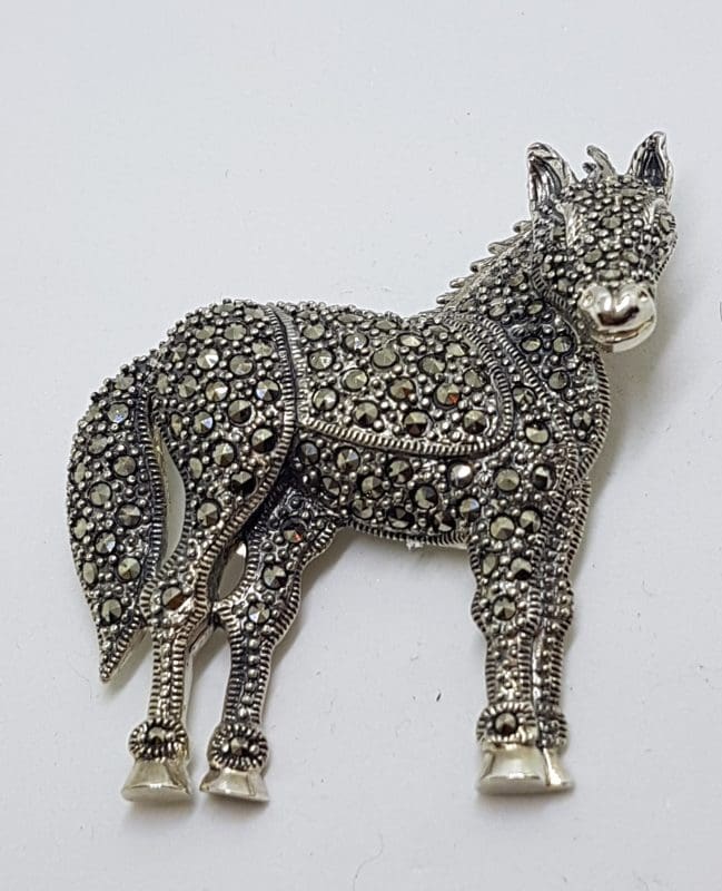 Sterling Silver Marcasite Large 3D Horse Brooch
