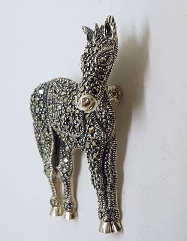 Sterling Silver Marcasite Large 3D Horse Brooch