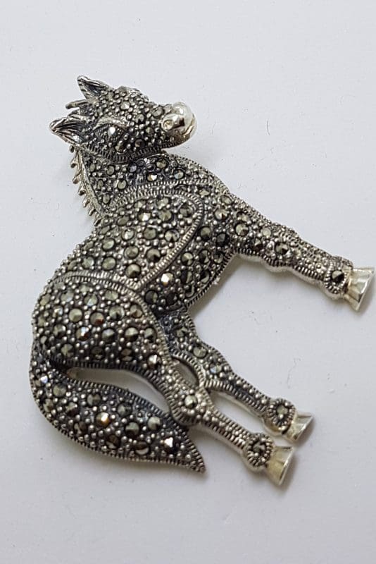 Sterling Silver Marcasite Large 3D Horse Brooch