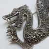Sterling Silver Marcasite Large Dragon Brooch