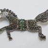 Sterling Silver Marcasite & Emerald Large Horse Brooch