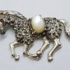 Sterling Silver Marcasite & Mother of Pearl Large Horse Brooch