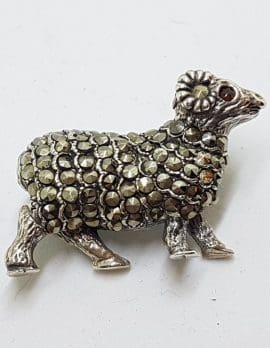 Sterling Silver Marcasite Ram / Sheep Brooch