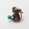 Sterling Silver Marcasite Mouse with Blue Brooch