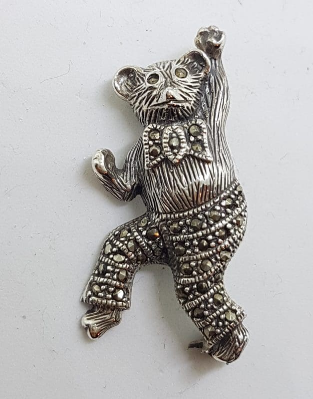 Sterling Silver Marcasite Dancing / Walking Bear Brooch