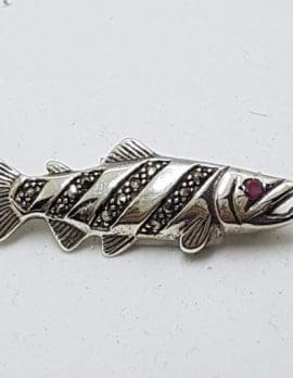 Sterling Silver Marcasite & Ruby Fish Brooch