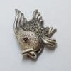 Sterling Silver Marcasite & Garnet Large Fish Brooch