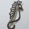 Sterling Silver Marcasite Large Mother of Pearl Seahorse Brooch