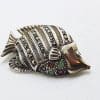 Sterling Silver Marcasite, Sapphire, Emerald & Ruby Fish Brooch