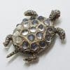 Sterling Silver Marcasite and Mother of Pearl Large Turtle Brooch