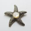 Sterling Silver Marcasite Large Mother of Pearl Starfish Brooch