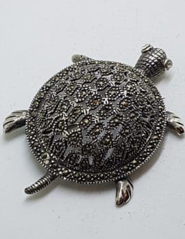 Sterling Silver Marcasite Large Turtle Brooch